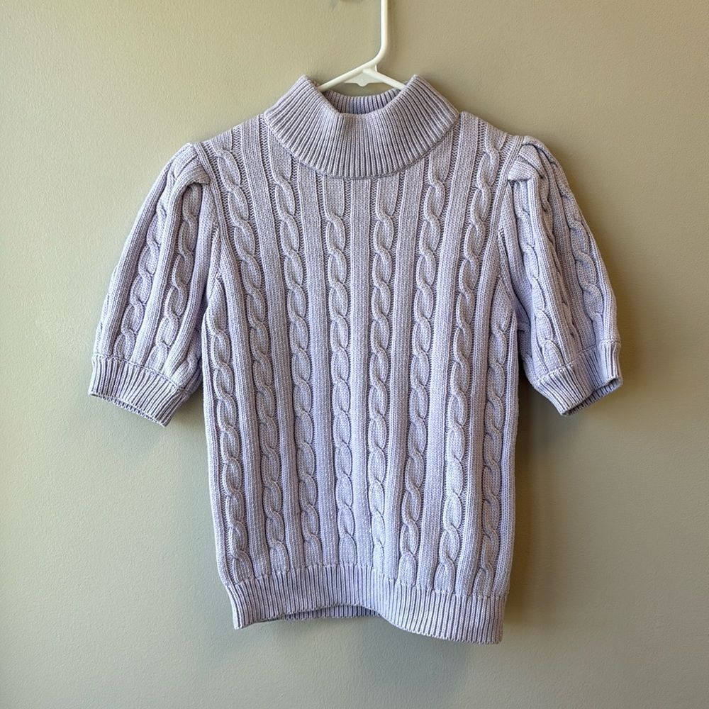 English factory NWT XS light purple cable knit sweater skirt sleeve turtleneck